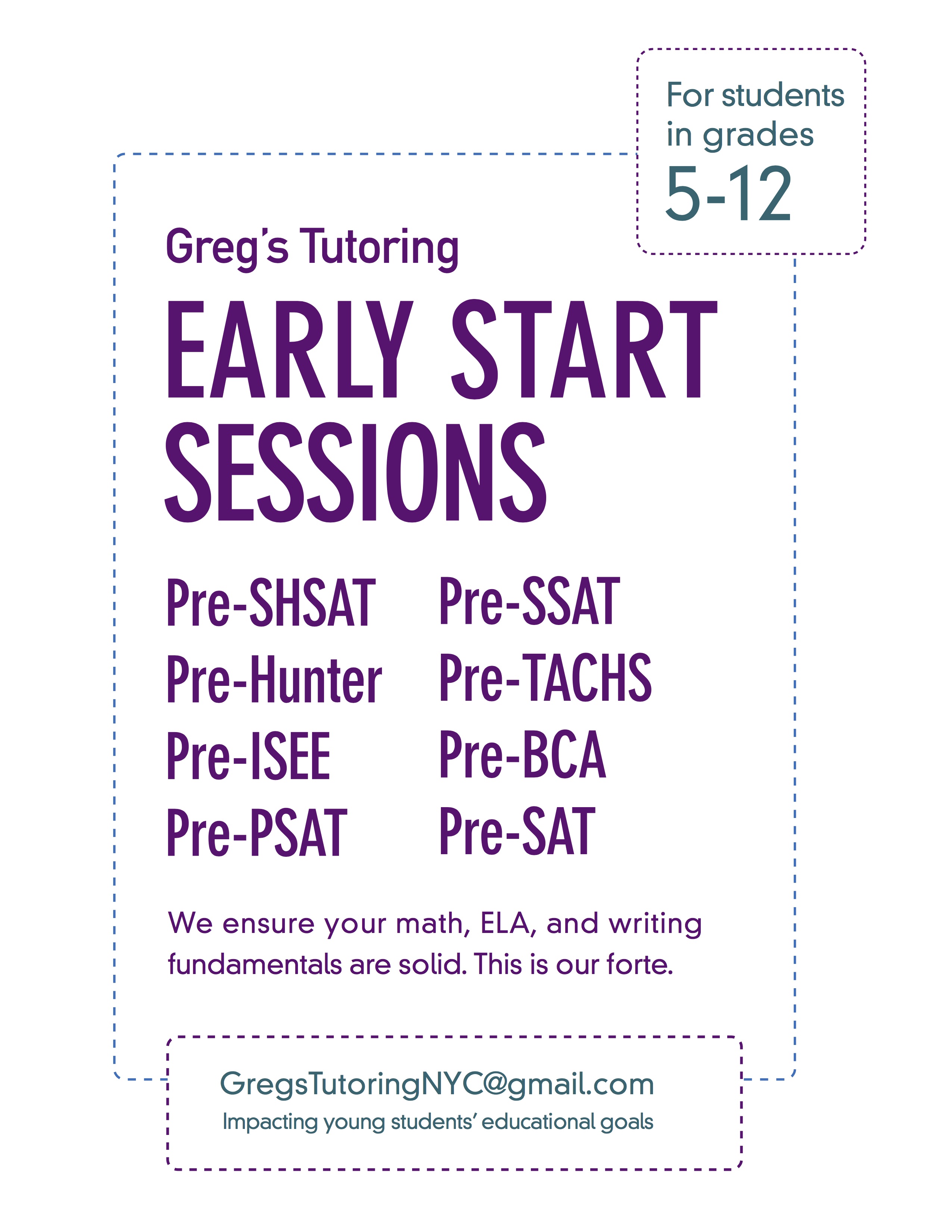 Greg's Tutoring HSHS/Hunter College HS Tutoring