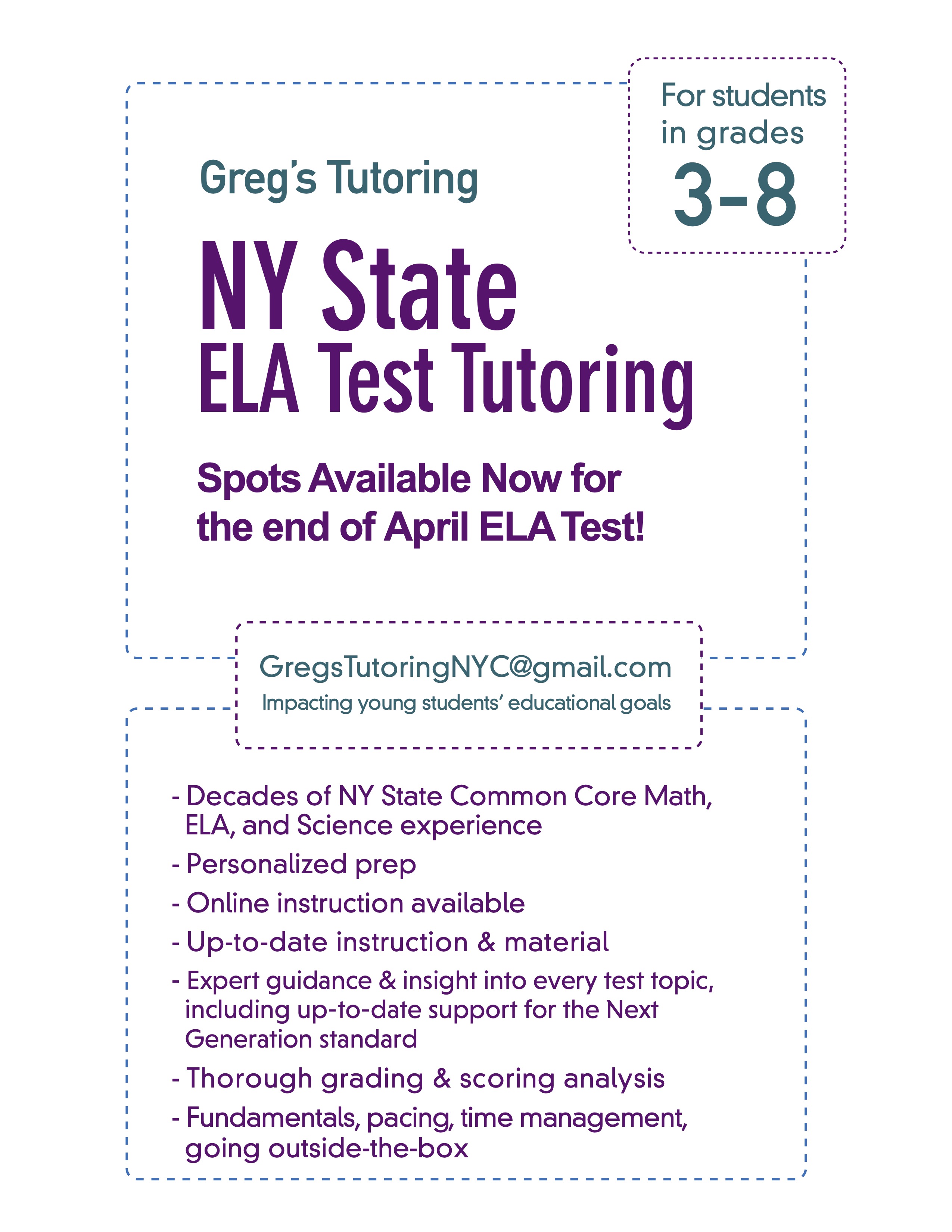 NYS State ELA Test Tutoring Available Now