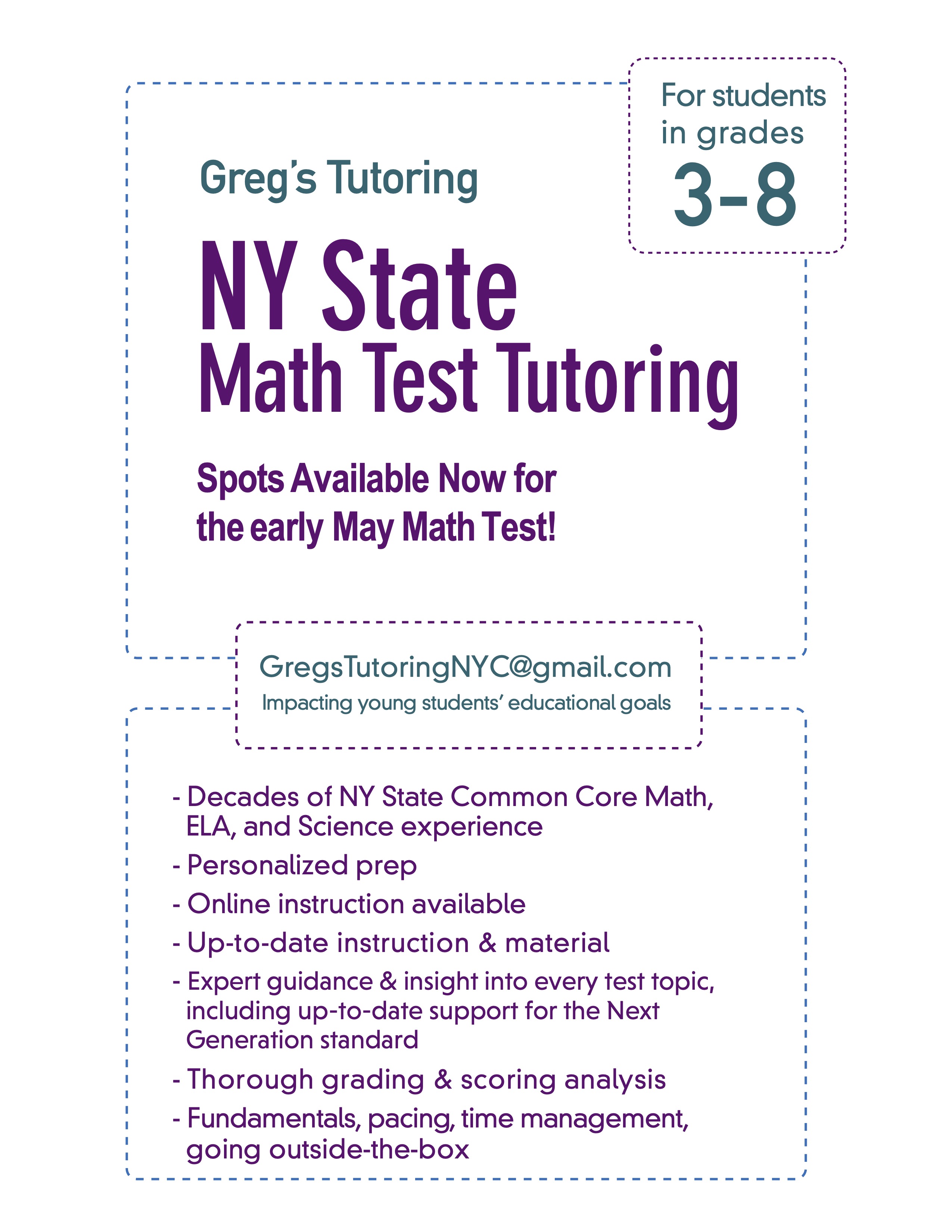 NYS State Math Test Tutoring Available Now