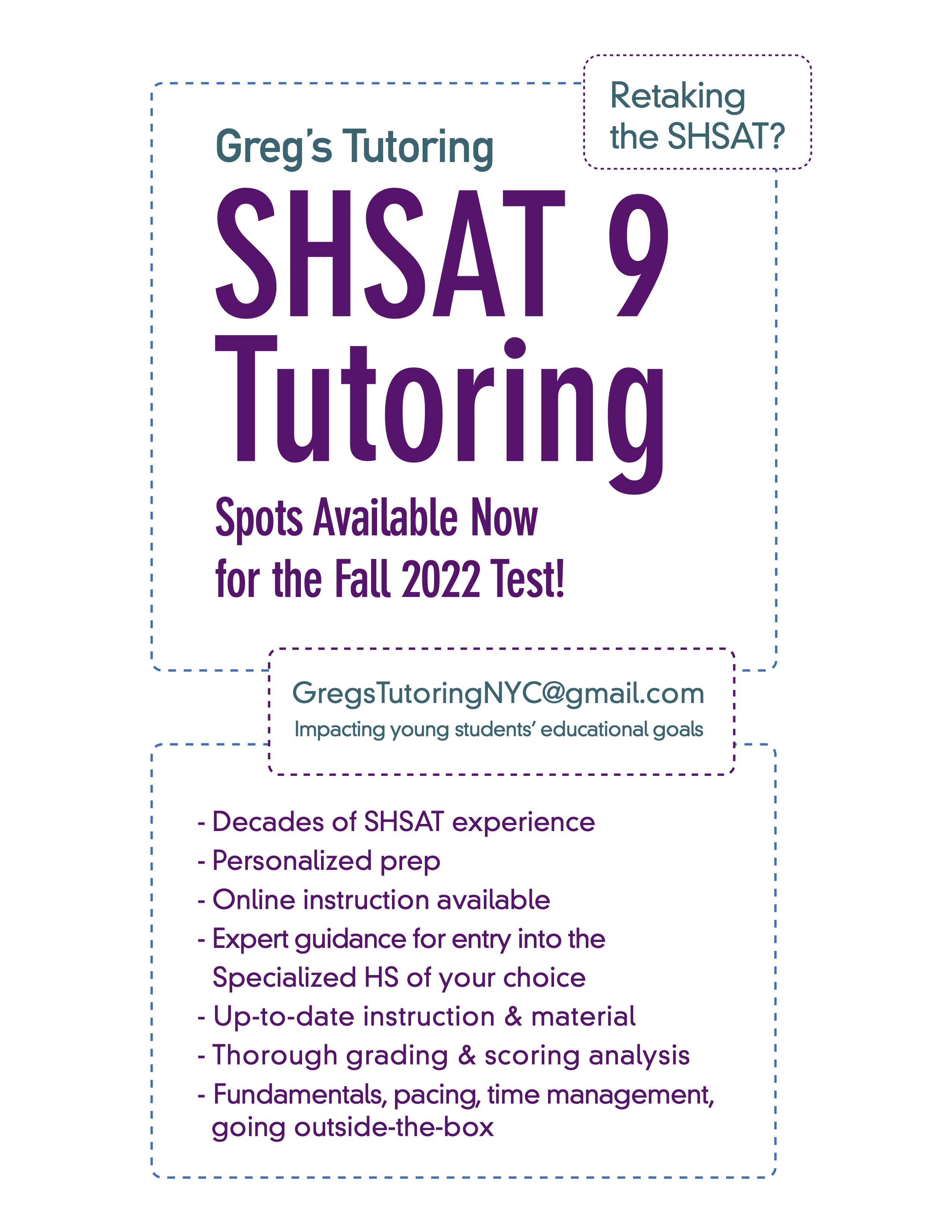 Greg's Tutoring SHSAT SHS Cutoff Scores